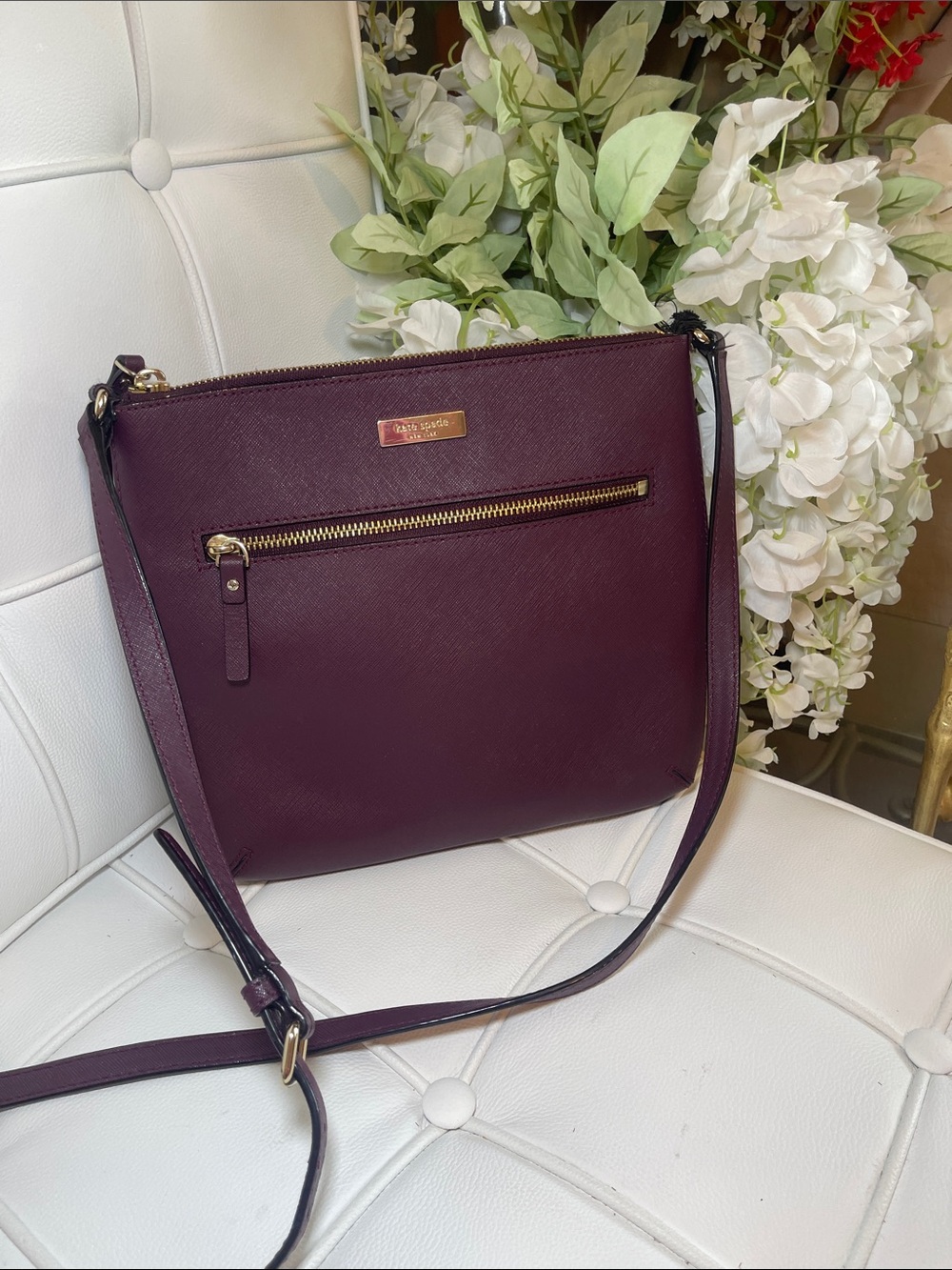 kate spade Plum Saffiano Crossbody with Gold Hardware